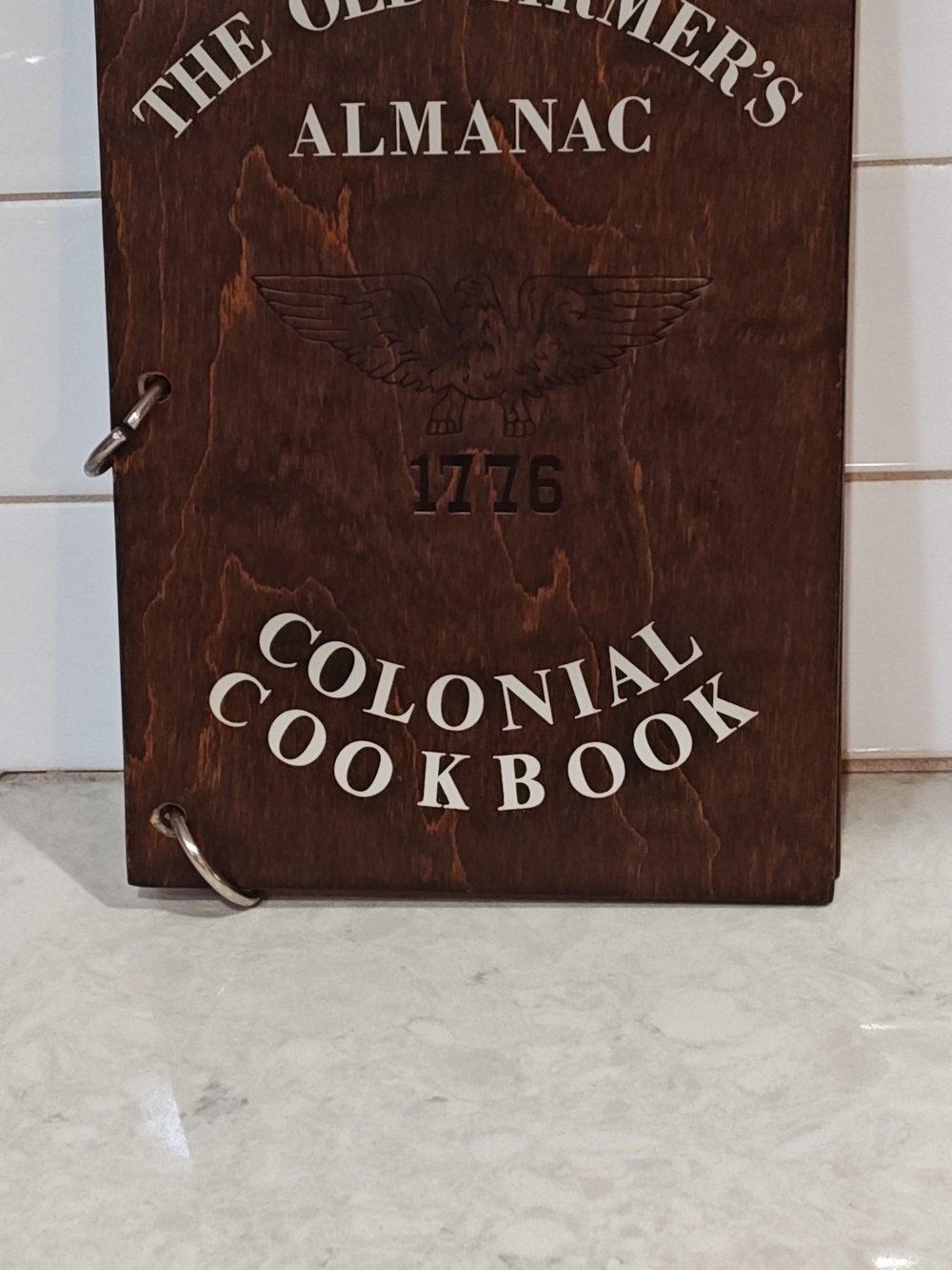 Colonial Cookbook Wood-Bound Recipe Binder - Brown
